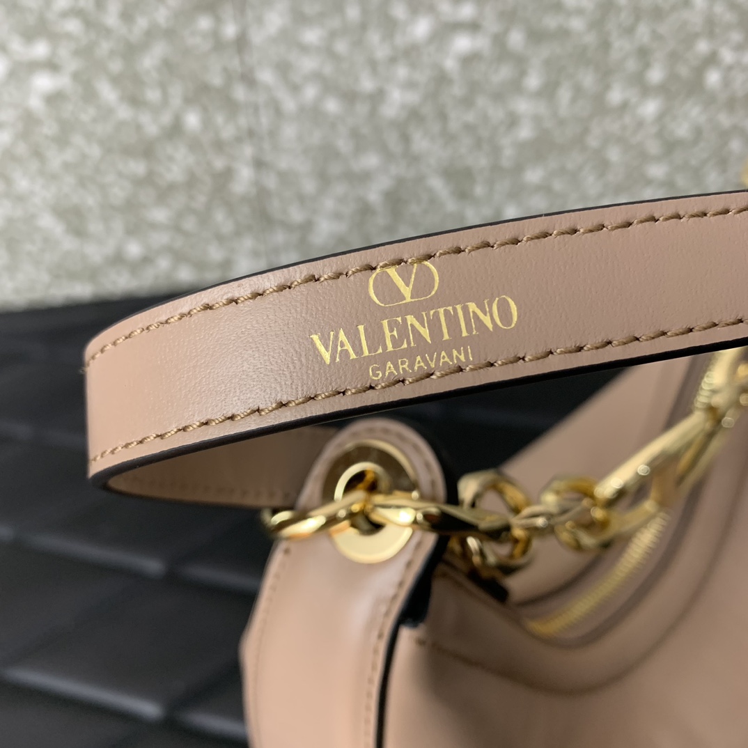 Valentino Garavani VLogo Moon Mini Hobo Bag in Apricot Nappa Leather 